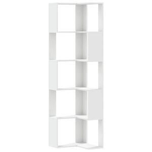 vidaXL Kulmakirjahylly 5 tasoa valkoinen 50x50x179 cm tekninen puu