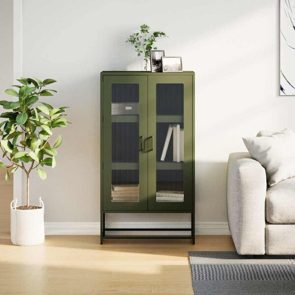 vidaXL Highboard Oliivinvihreä 68x39x123 cm Teräs