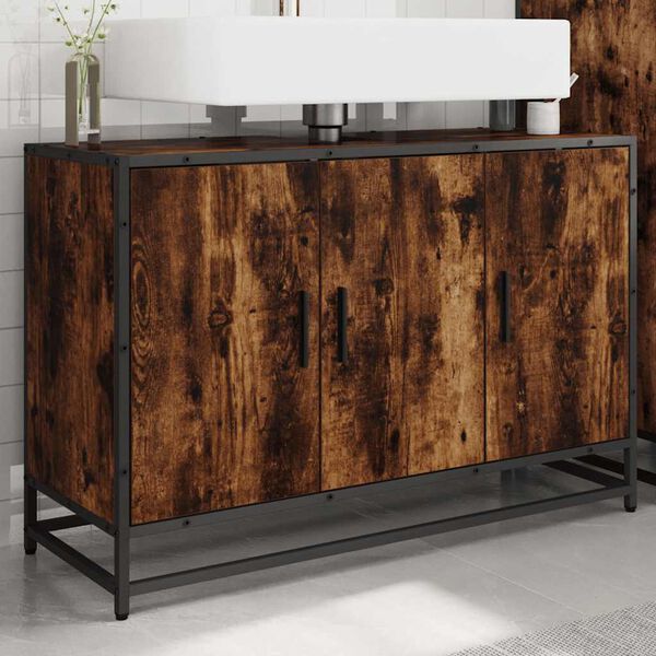 vidaXL kylpyhuoneen pesuallaskaappi savustettu tammi tekninen puu