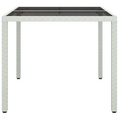 vidaXL Puutarhapöytä 90x90x75 cm karkaistu lasi ja polyrottinki valk.