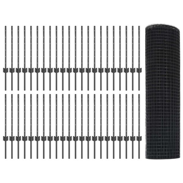 vidaXL Aita ja Tuki Harmaa 0,5 x 100 m Ter&auml;st&auml; ja PVC:t&auml;