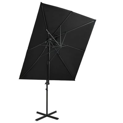 vidaXL Riippuva aurinkovarjo tuplakatolla musta 250x250 cm
