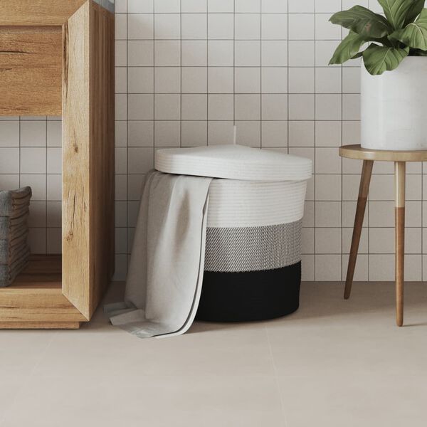 vidaXL S&auml;ilytyskori kannella mustavalkoinen &Oslash;40x35 cm puuvilla