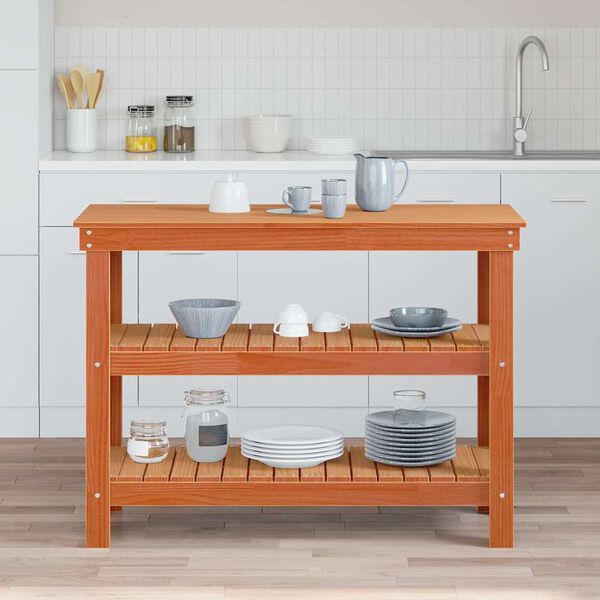 vidaXL Ty&ouml;p&ouml;yt&auml; hyllyll&auml; Vahanruskea 110,5 x 50 x 80 cm T&auml;ysi m&auml;nty