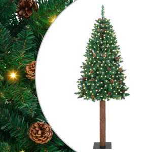 vidaXL Kapea joulupuu Vihre&auml; 180 cm PVC ja massiivipet&auml;j&auml;