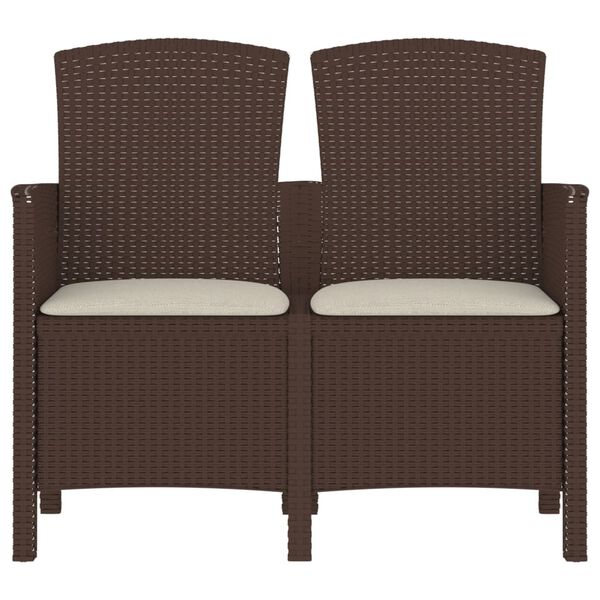 vidaXL 2-istuttava Puutarhapenkki tyynyill&auml; PP rottinki ruskea