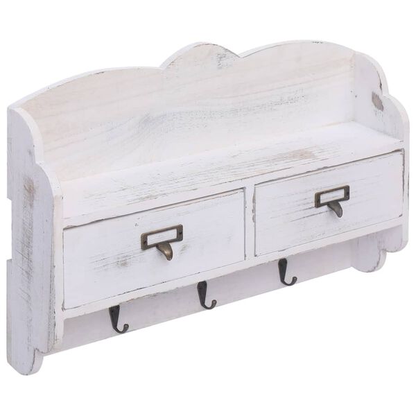 vidaXL Seinälle kiinnitettävä naulakko valkoinen 50x10x34 cm puu