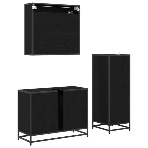 vidaXL Kylpyhuonekalustesetti hyllyll&auml; 3 pcs Musta tammi. Tekninen puu