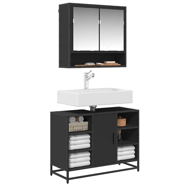 vidaXL Kylpyhuonekaappi altaalla musta 80x33x60 cm tekninen puu