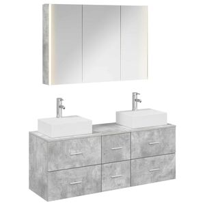 vidaXL Kylpyhuonekalustesetti 4 pcs Betoninharmaa Tekninen puu ja lasi