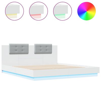 vidaXL Sängynrunko päädyllä ja LED-valoilla valkoinen 180x200 cm