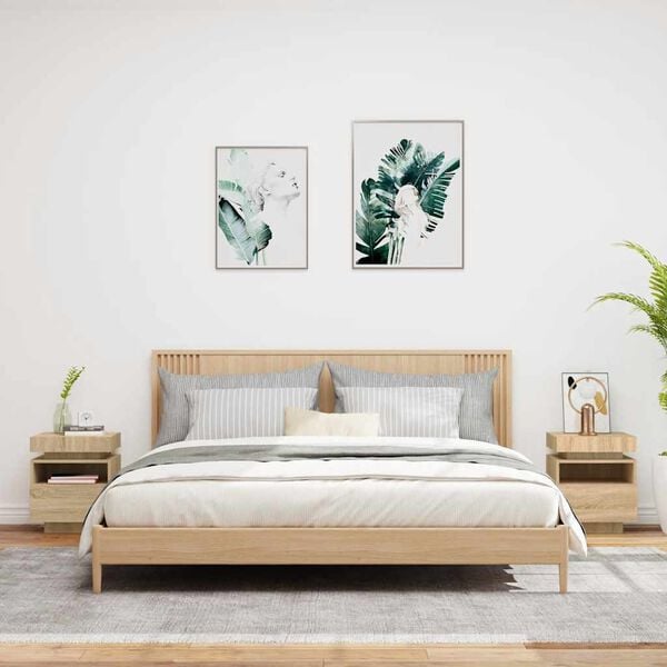 vidaXL Yöpöytä LED-valoilla 2 kpl Sonoma-tammi 40x39x48,5 cm