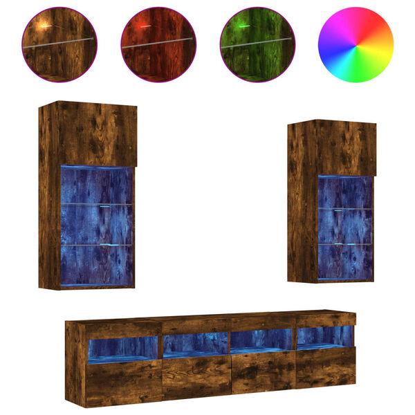 vidaXL 5-osainen LED TV-kaappisarja savutammi tekninen puu