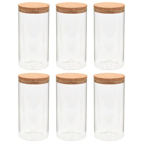 vidaXL Lasiset s&auml;ilytyspurkit korkkikannella 6 kpl 1100 ml