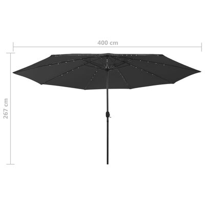 vidaXL Aurinkovarjo LED-valot ja metallitanko 400 cm musta
