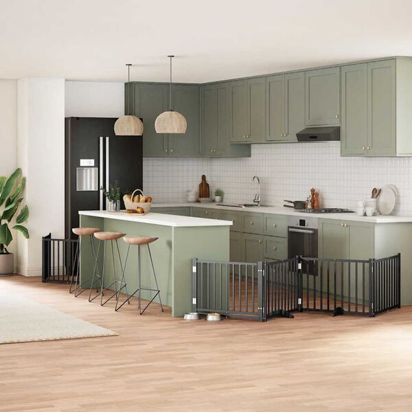 vidaXL Koiraportti kokoontaittuva 6 paneelia musta 480 cm poppelipuu