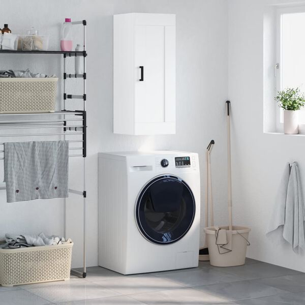 vidaXL Sein&auml;kiinnitett&auml;v&auml; kaappi valkoinen 34,5x34x90 cm tekninen puu