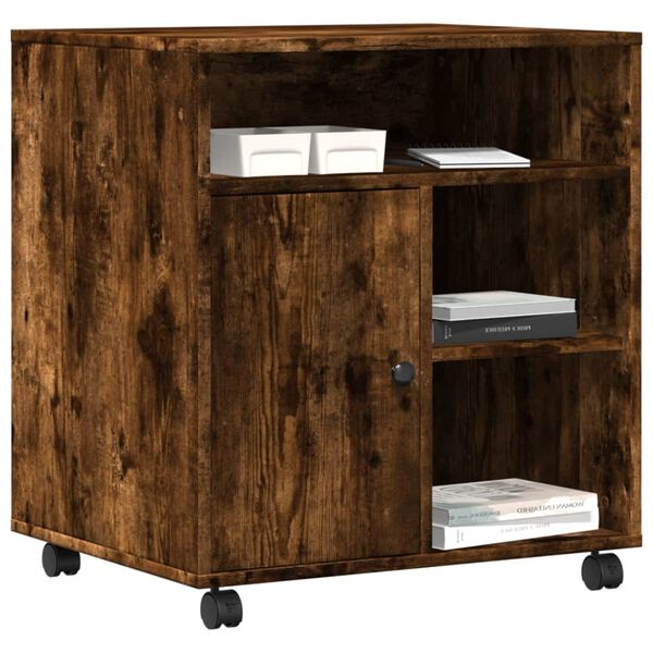 vidaXL Tulostinteline pyörillä savutammi 60x50x67 cm