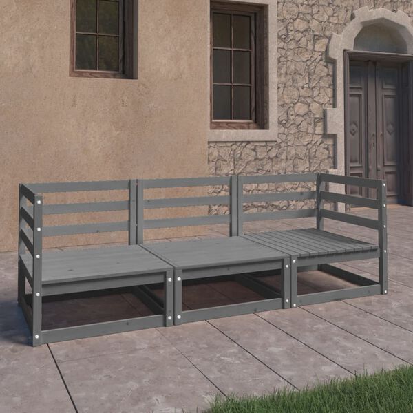 vidaXL 3-istuttava Puutarhasohva harmaa täysi mänty