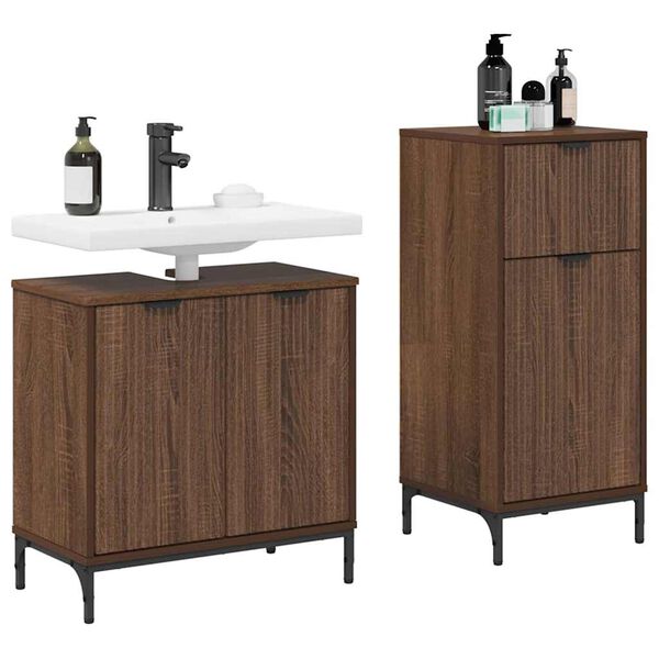 vidaXL Kylpyhuonekalustesetti hyllyll&auml; 2 pcs Ruskea tammi Tekninen puu