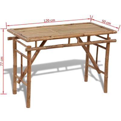 vidaXL Kokoontaitettava puutarhapöytä 120x50x77 cm bambu