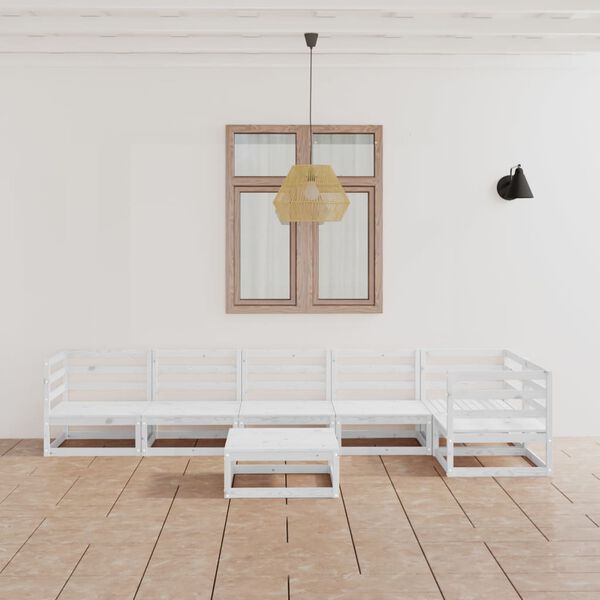 vidaXL 7-osainen Puutarhasohvasarja valkoinen t&auml;ysi m&auml;nty