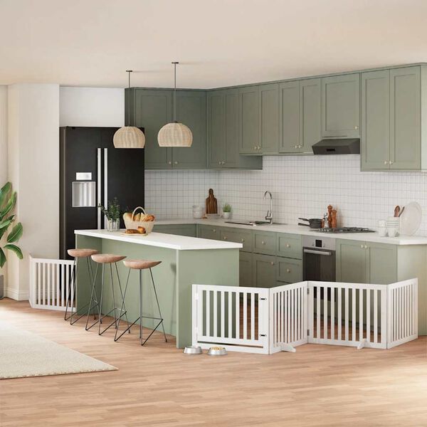 vidaXL Koiraportti kokoontaittuva 8 paneelia valk. 640 cm poppelipuu