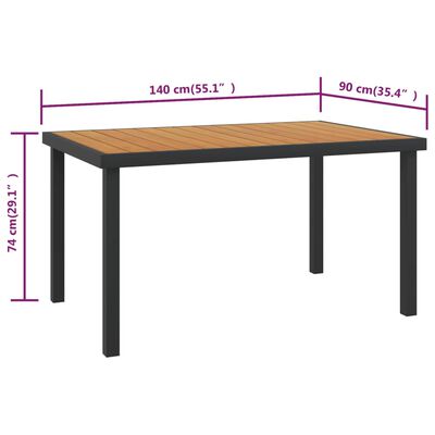 vidaXL Puutarhapöytä ruskea 140x90x74,5 cm alumiini ja WPC