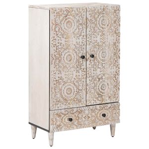 vidaXL Korkea kaappi Valkoinen 60 x 33,5 x 100 cm Kiinte&auml; mango puu