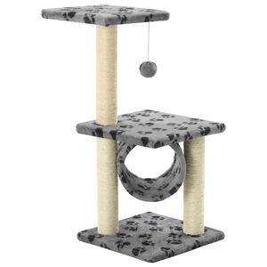 vidaXL Kissan raapimispuu sisal-pylv&auml;ill&auml; 65 cm tassunj&auml;ljet harmaa