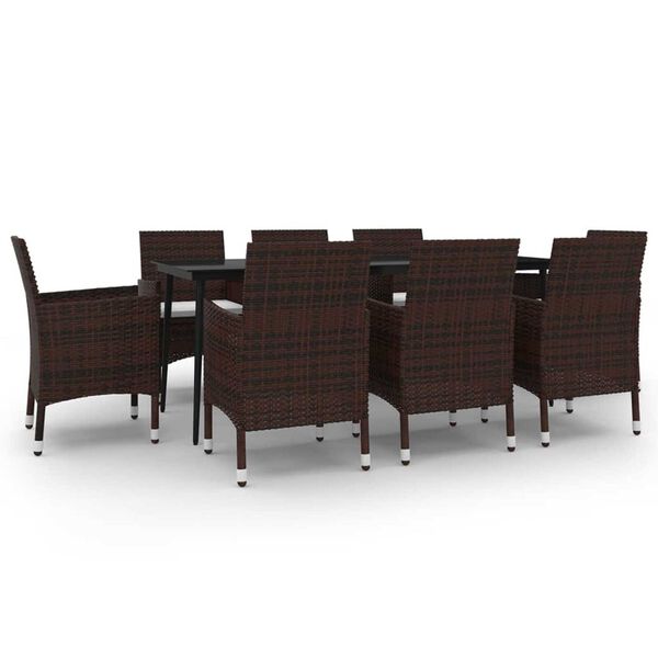 vidaXL 9-osainen Ulkoruokaryhm&auml; tyynyill&auml; polyrottinki ja lasi