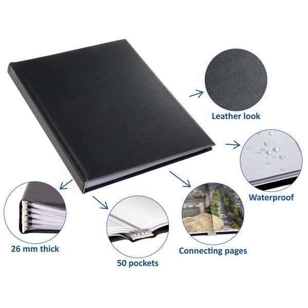 rillstab Portfolio kirja A4 50 taskua musta