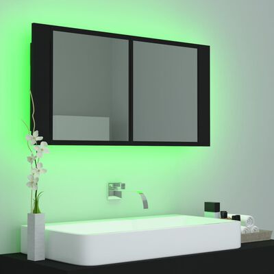 vidaXL Kylpyhuoneen LED peilikaappi musta 90x12x45 cm akryyli