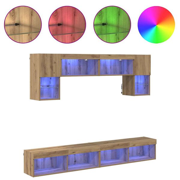 vidaXL TV Sein&auml;kappaleet LED:ll&auml; 6 pcs Artisan tammi Tekninen puu
