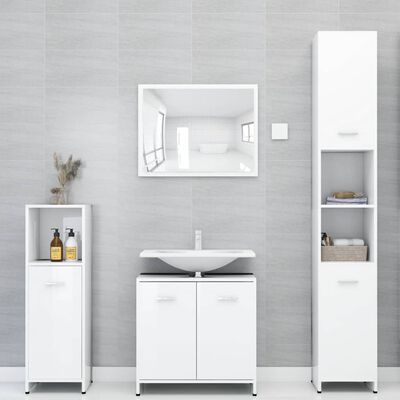 vidaXL 3-osainen kylpyhuone kalustesarja korkeak. valk. tekninen puu