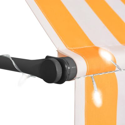vidaXL Sisäänkelattava markiisi LED-valoilla 150 cm valkoinen/oranssi