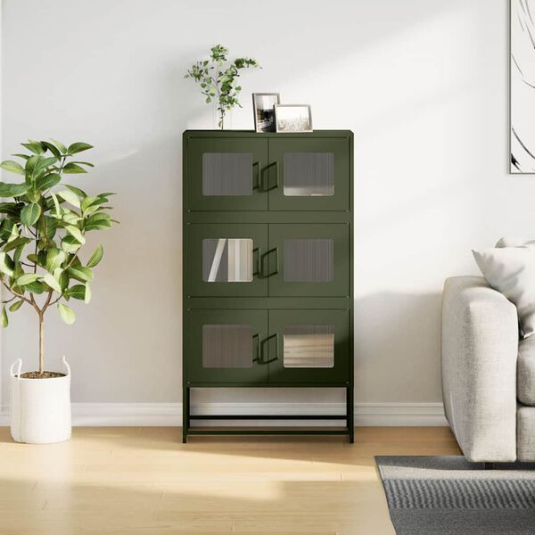 vidaXL Highboard Oliivinvihreä 68x39x123 cm Teräs