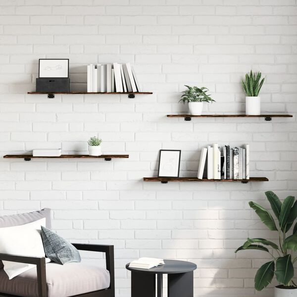 vidaXL Sein&auml;hyllyt 4 kpl savutammi 100x20x1,5 cm tekninen puu