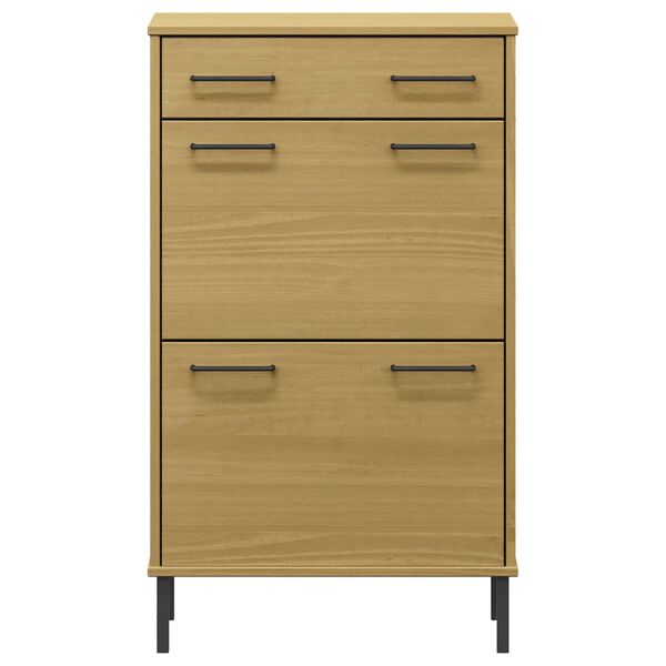 vidaXL Kenkäkaappi metallijaloilla ruskea täysi mänty OSLO