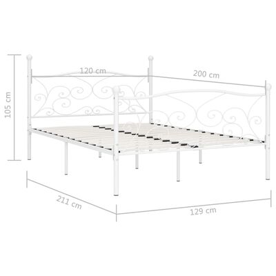 vidaXL Sängynrunko sälepohjalla valkoinen metalli 120x200 cm