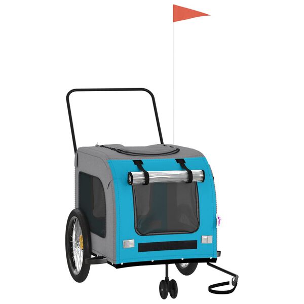 vidaXL Lemmikinkuljetuskärry pyörään sininen/harmaa kangas ja rauta