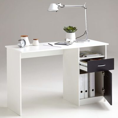 FMD Työpöytä vetolaatikolla 123x50x76,5 cm valkoinen ja musta