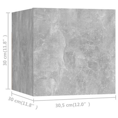 vidaXL Seinäkiinnitettävä TV-taso 8 kpl betoninharmaa 30,5x30x30 cm