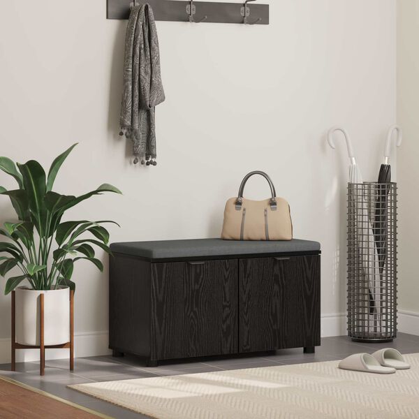 vidaXL Halli penkki tyynyll&auml; ovella Musta tammi. 80 x 46 x 46 cm