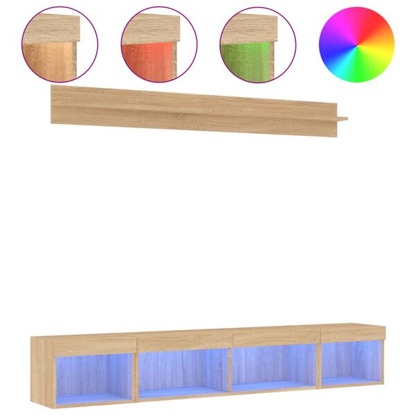 vidaXL 5-osainen LED TV-kaappisarja Sonoma-tammi tekninen puu