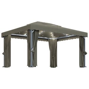 vidaXL Huvimaja verhoilla ja LED-valonauhoilla 4x3 m ruskeanharmaa