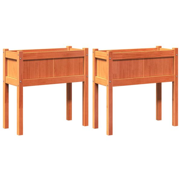 vidaXL Ulkokukkalaatikot 2 kpl jaloilla vahanruskea täysi mänty