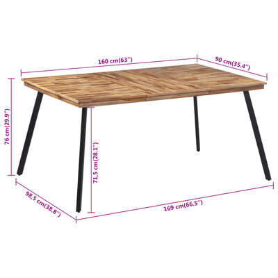 vidaXL Ruokapöytä 169x98,5x76 cm täysi tiikki