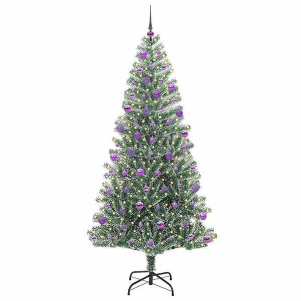 vidaXL Tekoinen joulukuusi lumiflockilla ja LED-valolla 210 cm