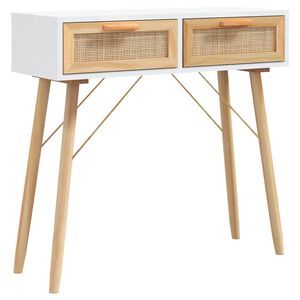 vidaXL Konsolip&ouml;yt&auml; valkoinen 80x30x75 cm t&auml;ysi m&auml;nty ja rottinki